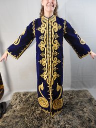 Mid 20th Century Middle Eastern  Blue Velvet Kaftan & Gold Embroidery