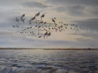 Milton Christian Weiler (1910  1974 ) Large Watercolor - Birds In Flight
