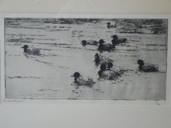 Frank Weston Benson (1862 - 1951) Drypoint Etching Ducks Swimming - Signed & Numbered 6/50