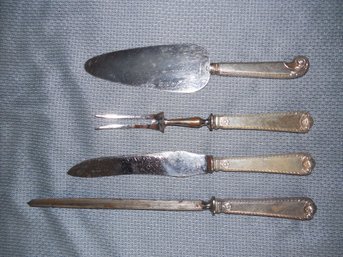 4 Piece Set Of Birks George II Sterling Silver Handle  Serving Pieces - Carving Set & Cake Server