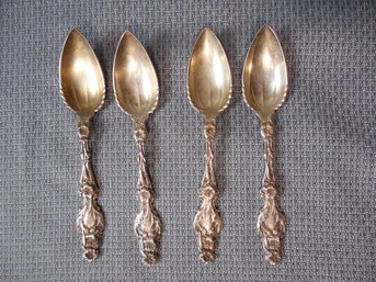 4  Ornate Sterling Silver Grapefruit Spoons - Lily By Whiting - 3.74 Ounces / 107 Grams