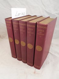 Complete 5 Volume Antique Set Of Plutarchs Lives Revised By A.H. Clough. Copyright 1905.