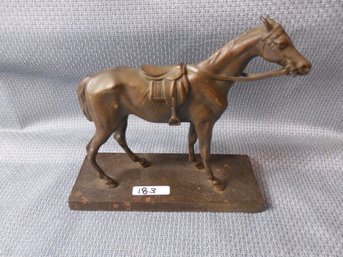 Antique Bronze Horse On Cast Iron Base