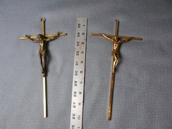 Lot Of 2 Vintage Brass Crusifix - Cross - Crosses