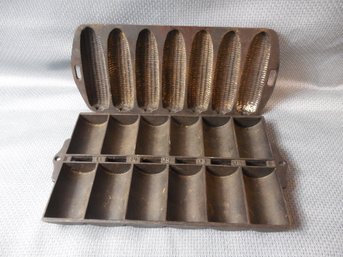 2 PC Lot CAST IRON NES No. 11 FRENCH ROLL Pan Together With A Corn Form Cornbread Pan