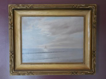 Warren Sheppard Original Seascape Oil Painting - Nice Arts & Crafts Carved Frame