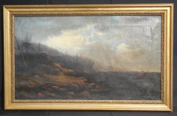 19th Century Original Oil Painting On Stretched Canvas - Maine ? Coastal Scene