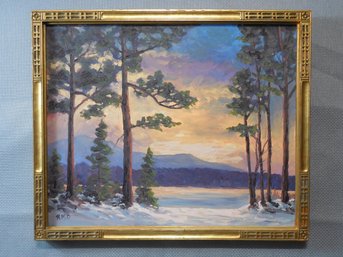 20th Century Original Oil Painting Landscape By Robert Orfant In Antique Carved Arts & Crafts Frame 18x22