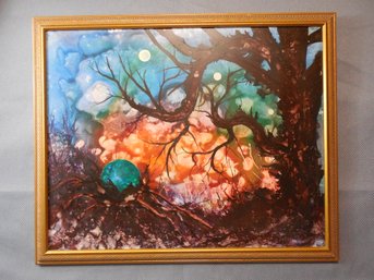 Original Vitreous Flux Water Color Painting By Robert Orfant - Fantasy Tree Scene