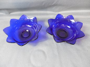 Pair Of Fenton Cobalt Flower Form Petal Bowls