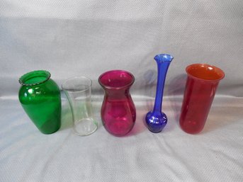 Lot Of 5 Tall Glass Vases
