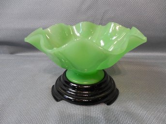 2-Piece Lot Including Fenton Jadeite Bowl And Black Glass Base