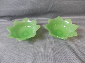 Pair Of Fenton Jadeite Lotus Petal Bowls