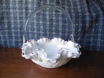 Artist-Signed Hand-Painted Fenton Silver Crest Spanish Lace Handled Basket