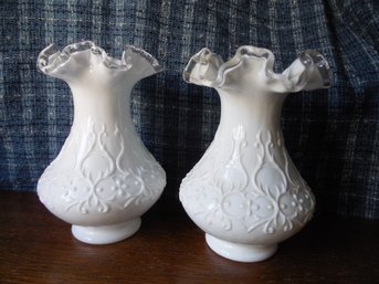 Fenton Silver Crest Spanish Lace Pair Of Vases