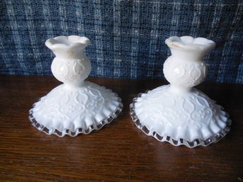 Fenton Silver Crest Spanish Lace Pair Of Candlesticks