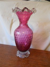 Handblown Diamond Optic Vase Marked Rossi