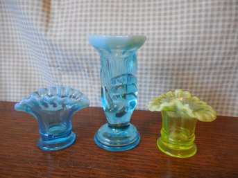 3 Piece Lot Of Opalescent Glass Toothpick Holders
