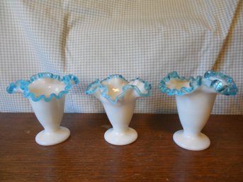 Lot Of 3 Similar Fenton Aqua Crest Vases