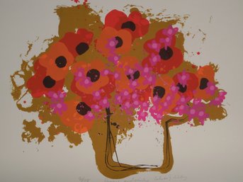 Mid-Century Modern Calvin Jacob Libby Silkscreen 'Poppies And Pinks' Numbered 20 Out Of 118