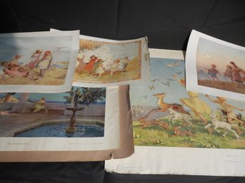 Lot Of 5 Vintage Prints, 1 Art Deco And 4  By Margaret W. Tarrant