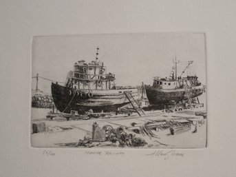 Original Artist-Signed And Numbered Engraving By Allen Sloane Numbered 52/100 'Marine Railway'