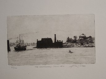 Original Artist-Signed Allen Sloane Etching Called 'The Manufactory - Rocky Neck' Numbered 37/100