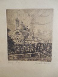 20th Century Illegibly Signed Original Etching Of Architecture