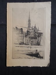 Antique French Etching Signed In The Plate 'L. Robin' (Leopold Robin)
