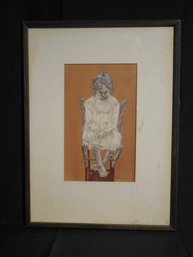 Interesting Mixed Media Drawing Of A Young Girl In A Chair - Illeg. Signed Michael ?......