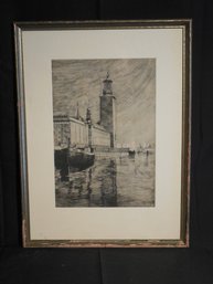 Gaston Wilhelm Smidt (1898 - 1976) Large Original Etching Stockholm Sweden