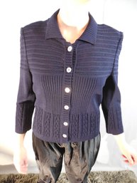 St John - Wool Knit Sweater - New With Tags $795.00 - Size Med - Navy Blue