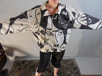 New York Girl - Art Deco / Mid Century Modern Print - Rain Coat - Marked Size Large