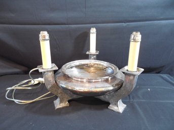 Ornate Unusual Silver Plate Electric Candle Light Console Bowl