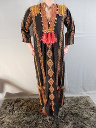 Vintage 20th Century Kaftan Hand Made, Hand Stitched W/ Middle Eastern Metal Coins