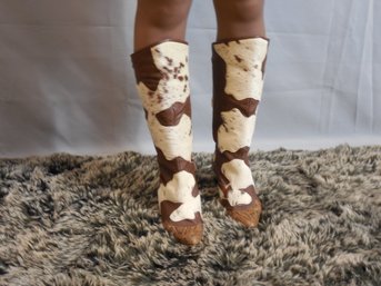 Cowhide Leather Kitten Heel, Les Terribles. Snakeskin Leather Detail.