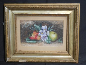 Original 19th Century Still Life Painting Of Fruit And Flowers