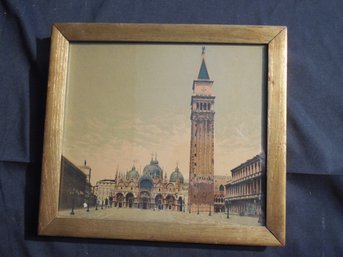 Antique Chromolithograph Of Town Square With St. Michael's ? Church