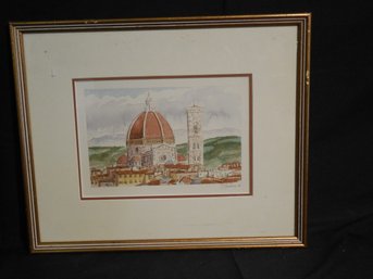 Original Watercolor Of Cathedral Of Santa Maria Del Fiore Artist Signed And Dated '88