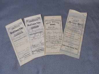 Lot Of Antique Real Estate And Mortgage Notes From Late 19th Century