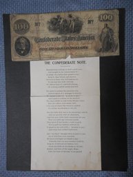 Antique Confederate States Of America 100 Dollar Note