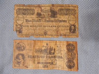 Antique Bank Notes From State Of Florida And The Bank Of The United States