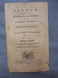 Antique Excerpt Dated 1800 Of Sermon Given In Commonwealth Of Massachusetts