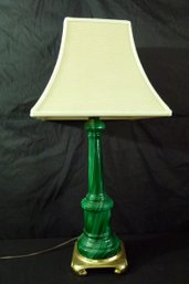 Stunning Brass Base Green Art Glass Lamp Resembling Malacite
