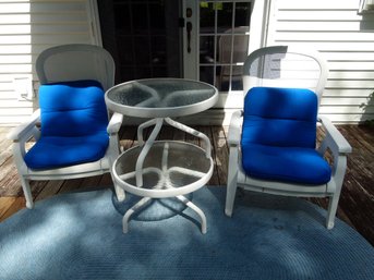 4 Piece Patio Furniture Lot - 2 Small Glass Top Tables & Two Chairs