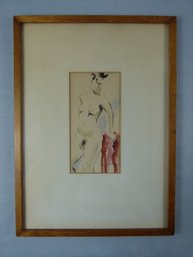Original Ink & Watercolor Of A Female Nude Figure Artist Signed Anna Rodman ?