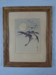Original Ito Sozan Japanese Woodblock Print Of Geese In Flight
