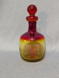 Mid Century Hand Blown Blenko Art Glass Amberina Smaller Size Decanter Bottle