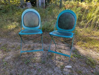 Pair Of Retro Mid-Century Metal Folding Chairs
