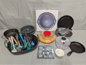 Large Lot Of Kitchen Cookware, Pans, Implements, Etc.